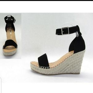 Black espadrille wedge sandal